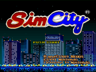 SimCity title screen for Super Nintendo